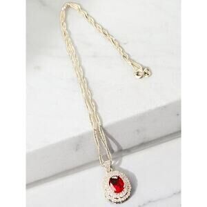 Sterling Silver Cubic Zirconia Red White Stones Pendant NIB